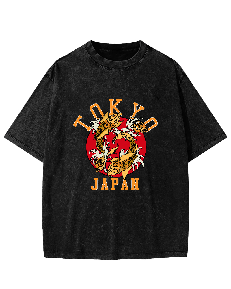 Tokyo Koi Japanese style Vintage Distressed T-shirt-Zazasy