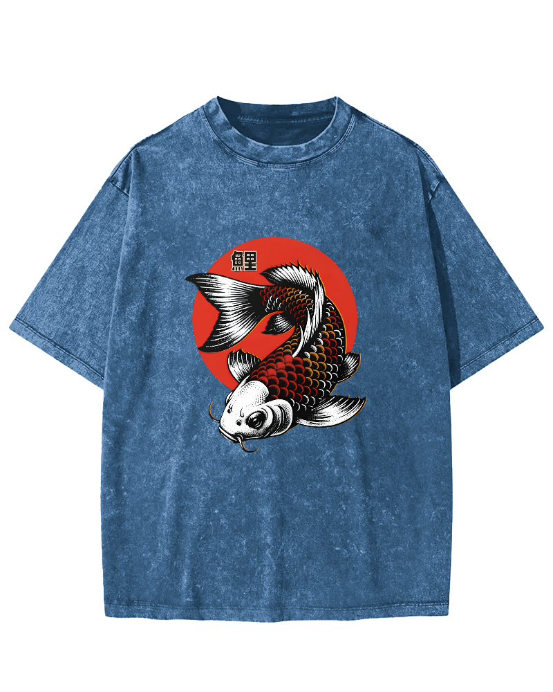 Japanese koi pattern Vintage Distressed T-shirt-Zazasy