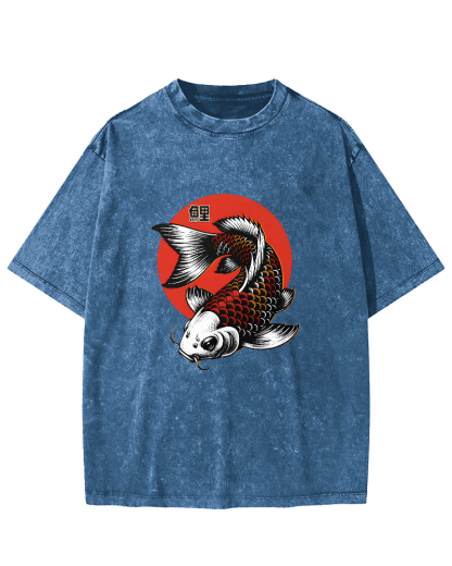 Japanese koi pattern Vintage Distressed T-shirt-Zazasy