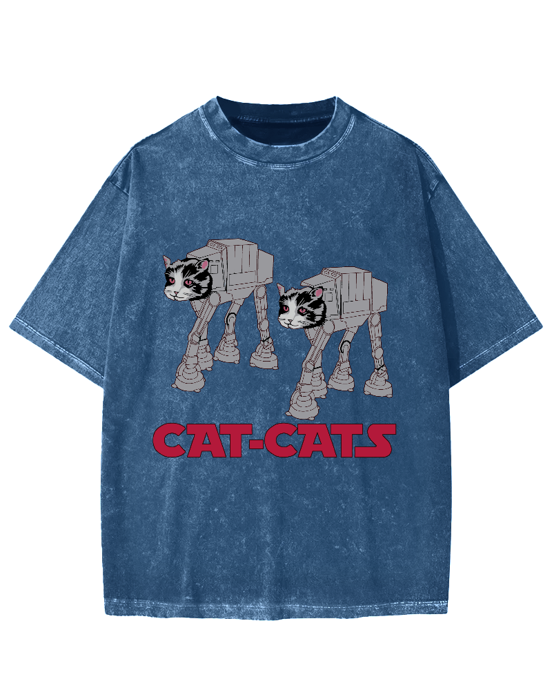 Walking Robot Cat Vintage Washed T-shirt