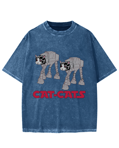 Walking Robot Cat Vintage Washed T-shirt