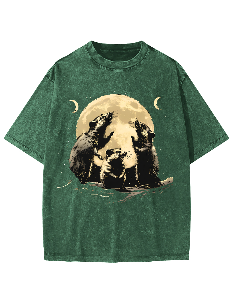 The Mouse Under the Moonlight Vintage Distressed T-shirt-Zazasy