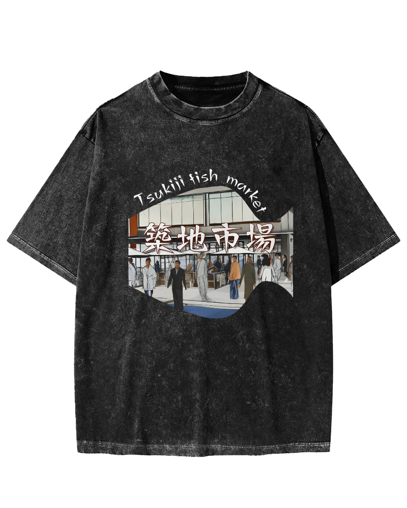 Tokyo Fish Market, Japan Vintage Washed T-shirt-Zazasy