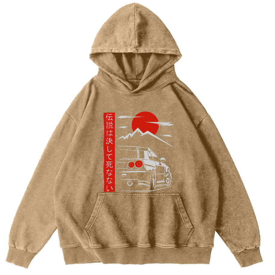 Japanese Style Scenery Vintage Washed Hoodie-Zazasy