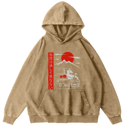 Japanese Style Scenery Vintage Washed Hoodie-Zazasy