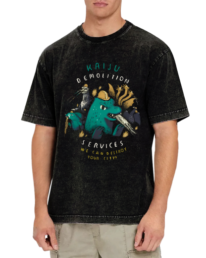 Cartoon Dinosaur Leisure Vintage Washed T-shirt-Zazasy