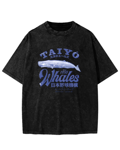 Japanese Ocean Fish Pattern Vintage Distressed T-shirt-Zazasy