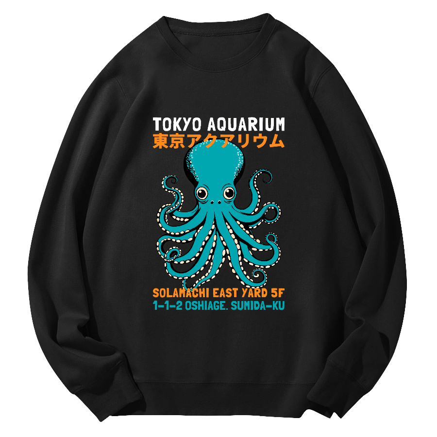 Tokyo Octopus Round Neck Sweatshirt-Zazasy