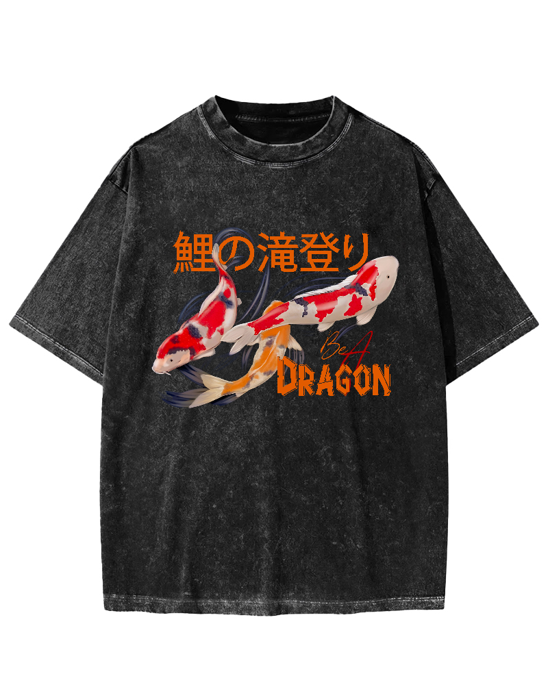 Japanese Koi Fish Vintage Washed T-shirt-Zazasy