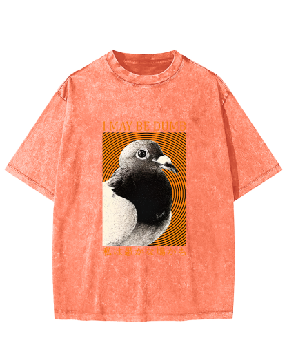 I May Be Dumb Pigeon Washed T-Shirt-Zazasy