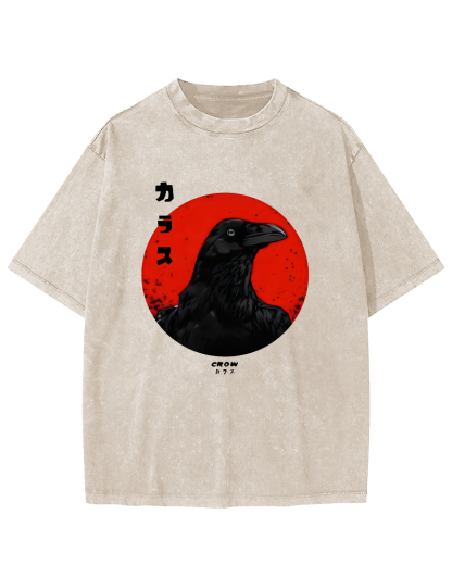 Crow Japanese Vintage Distressed T-shirt-Zazasy