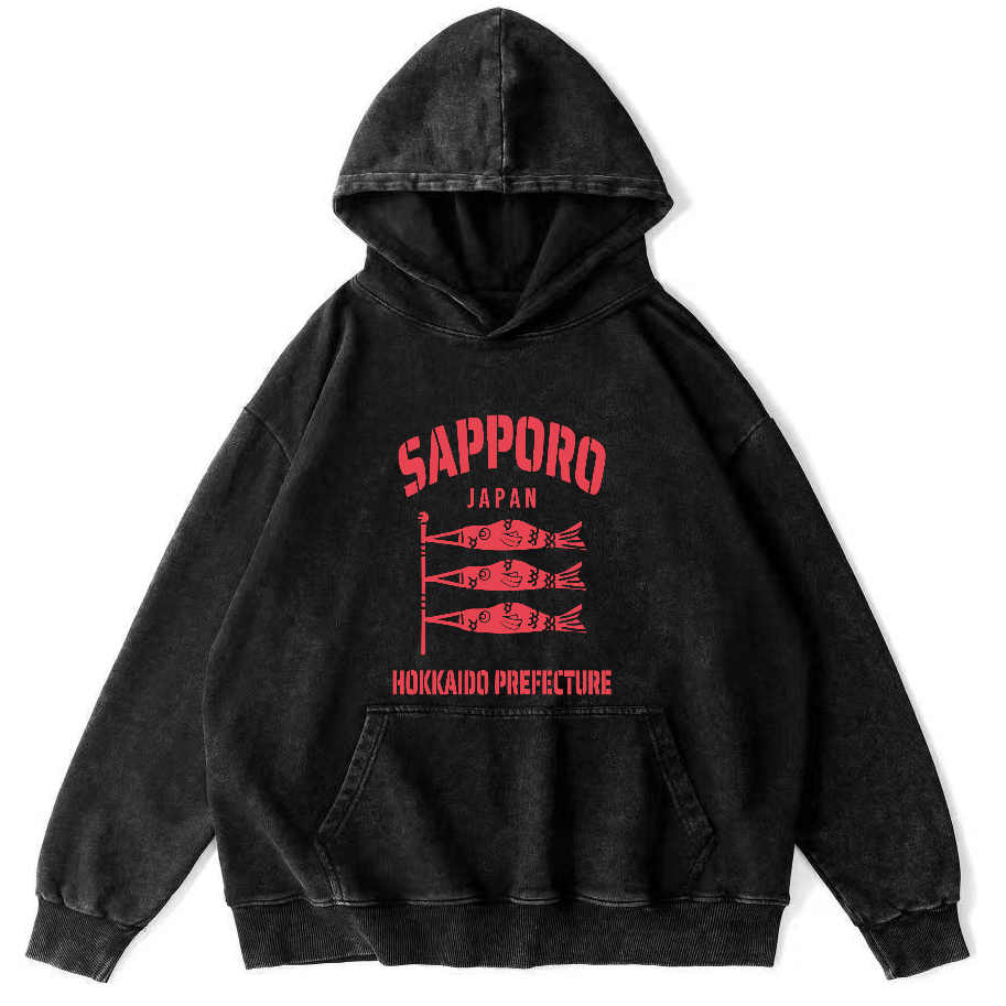 Sapporo Hokkaido Prefecture Vintage Washed Hoodie-Zazasy
