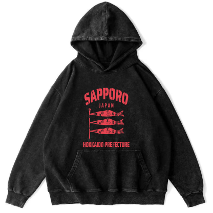 Sapporo Hokkaido Prefecture Vintage Washed Hoodie-Zazasy