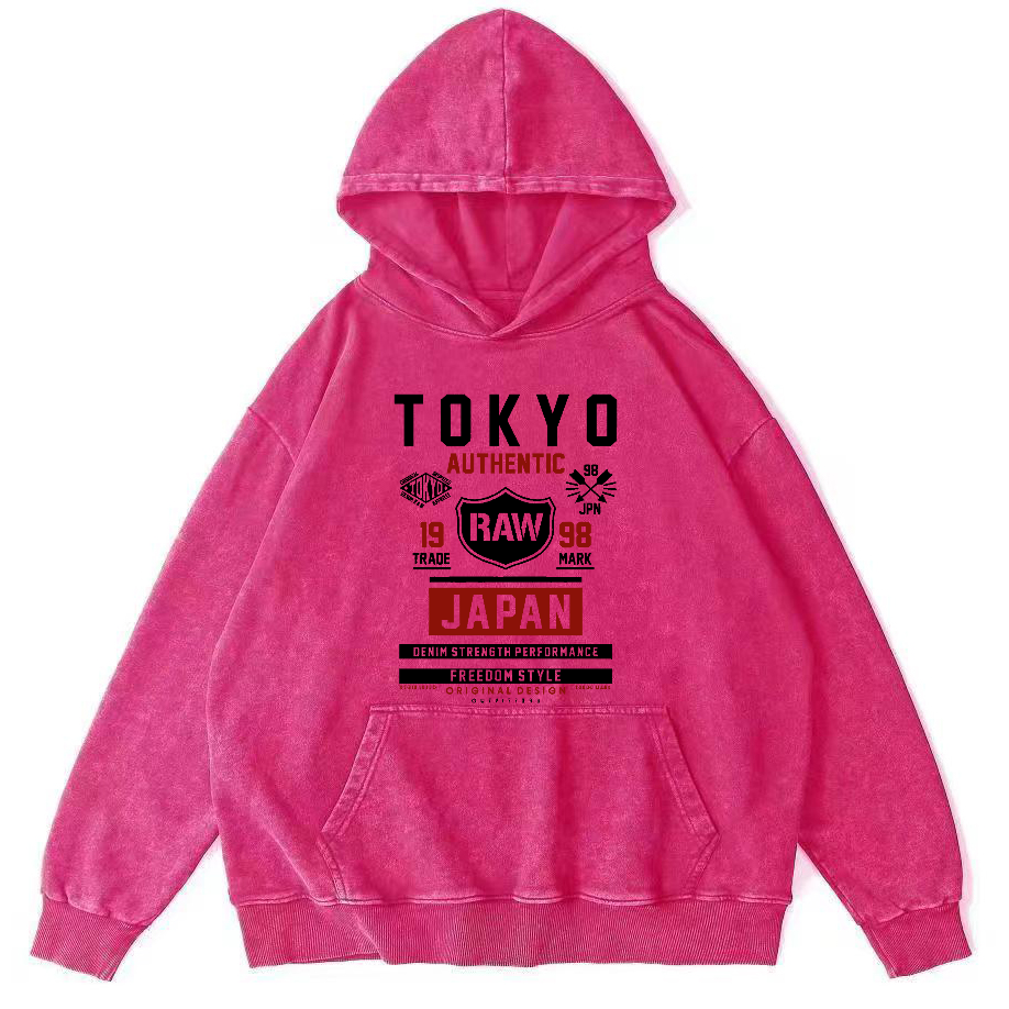 Retro Style Tokyo Text Vintage Washed Hoodie-Zazasy
