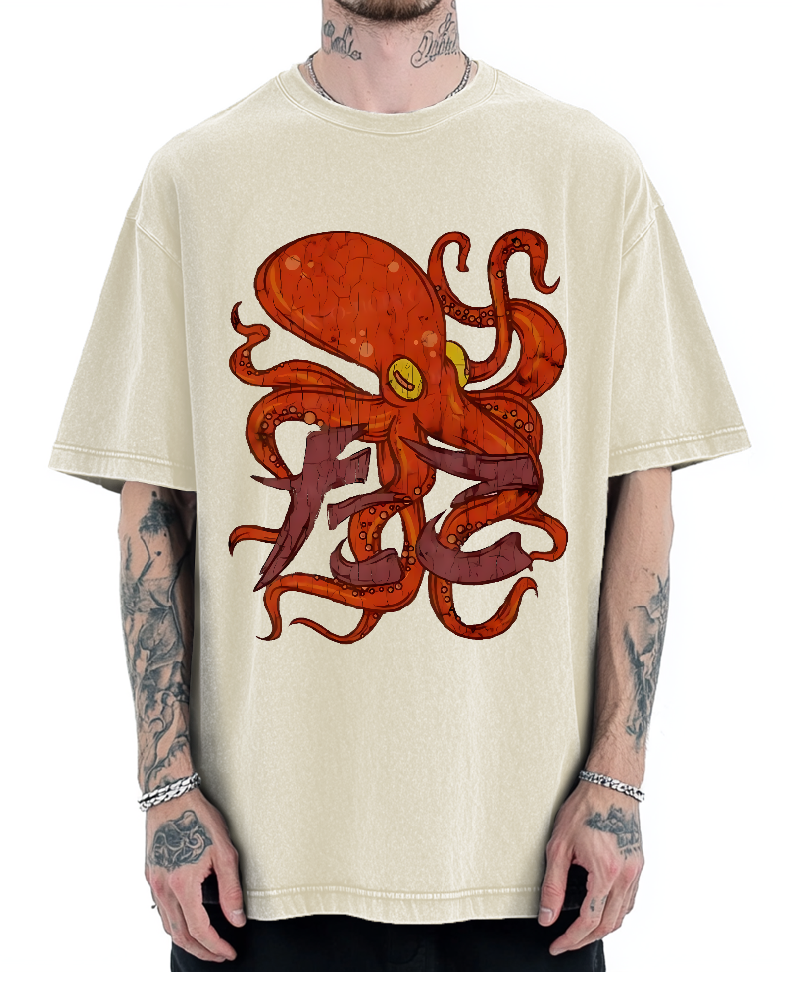 Red deep sea giant octopus Vintage Washed T-shirt