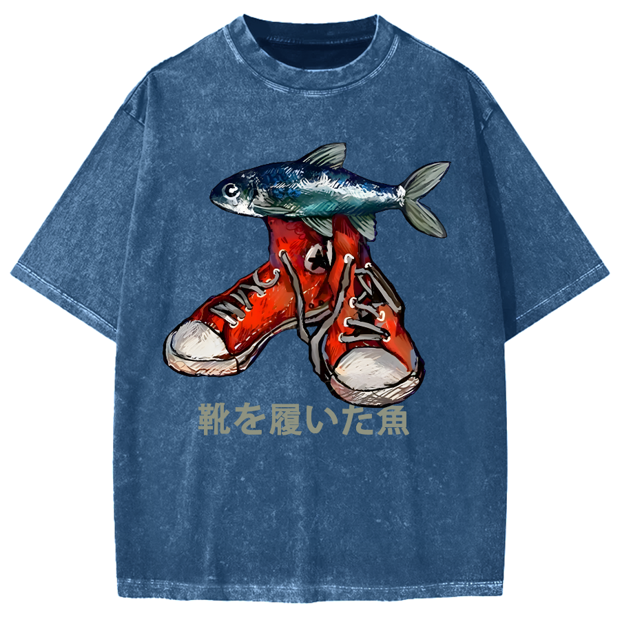 Fish Wearing Shoes Vintage Washed T-shirt