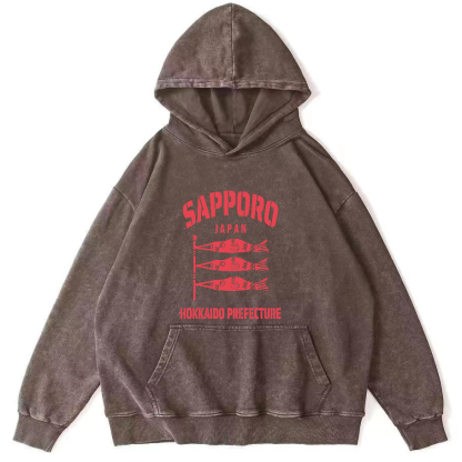 Sapporo Hokkaido Prefecture Vintage Washed Hoodie-Zazasy