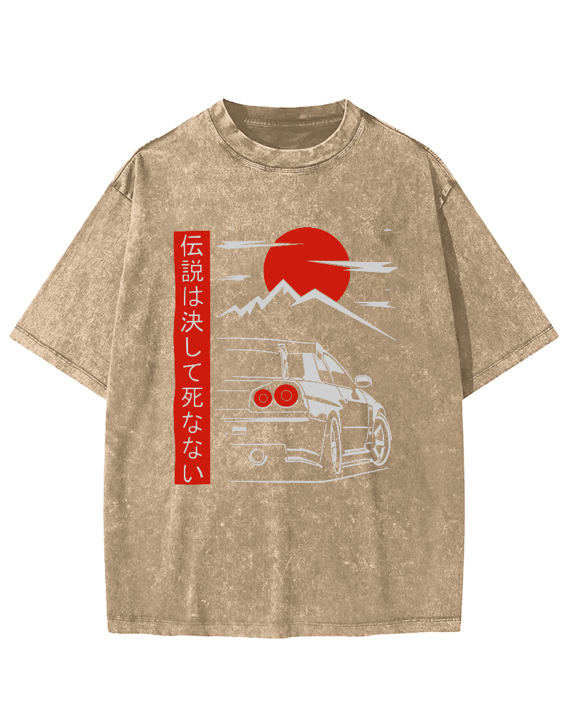 Japanese Style Scenery Vintage Washed T-shirt-Zazasy