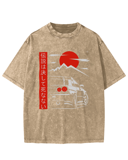 Japanese Style Scenery Vintage Washed T-shirt-Zazasy