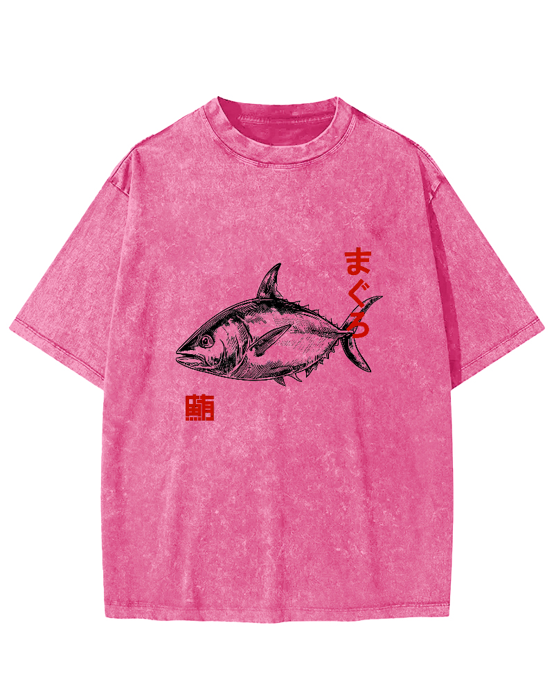 Japanese Tuna Pattern Vintage Distressed T-shirt-Zazasy