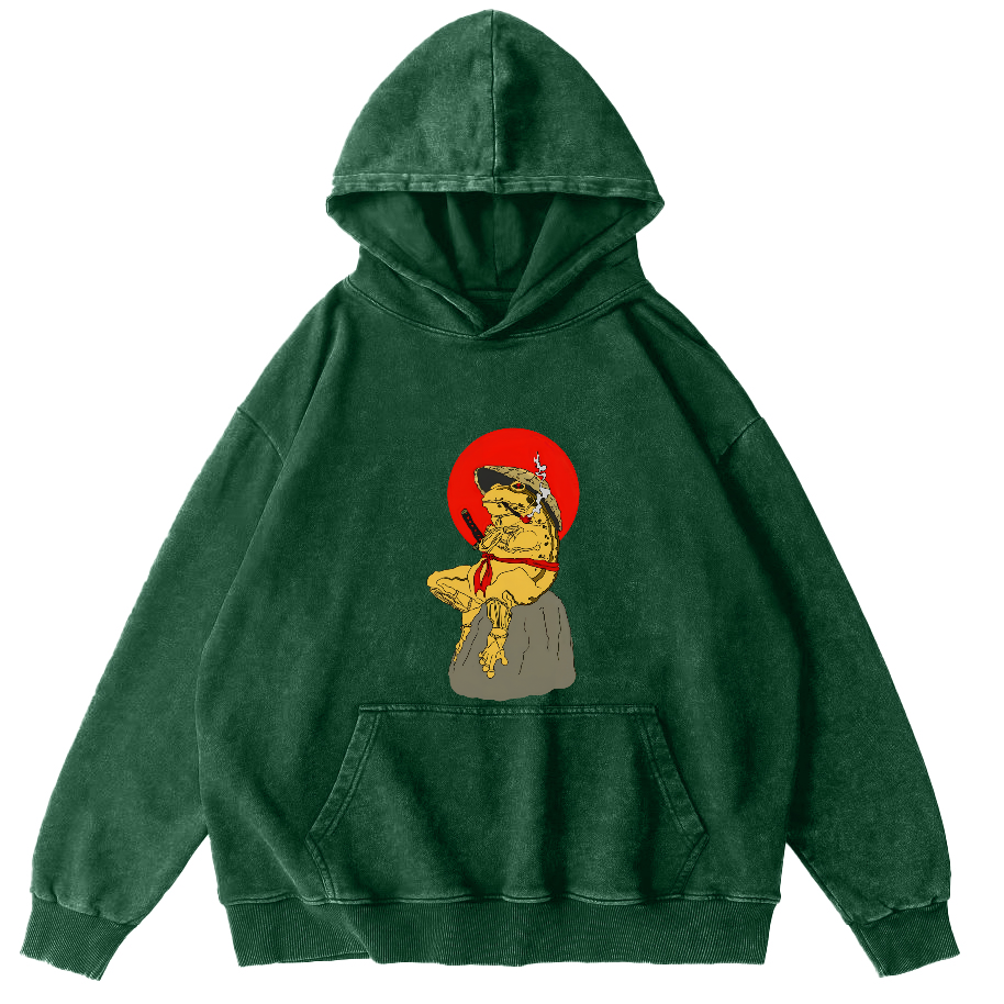 Retro Frog Japanese Style Vintage Distressed Hoodie-Zazasy