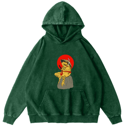 Retro Frog Japanese Style Vintage Distressed Hoodie-Zazasy