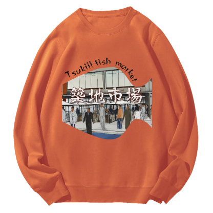 Tokyo Fish Market, Japan Round Neck Sweatshirt-Zazasy
