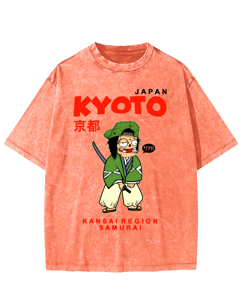 Kyoto Samurai, Japan Vintage Washed T-shirt-Zazasy