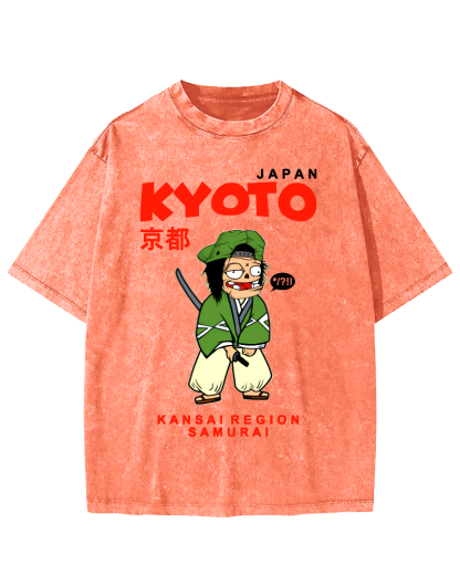 Kyoto Samurai, Japan Vintage Washed T-shirt-Zazasy