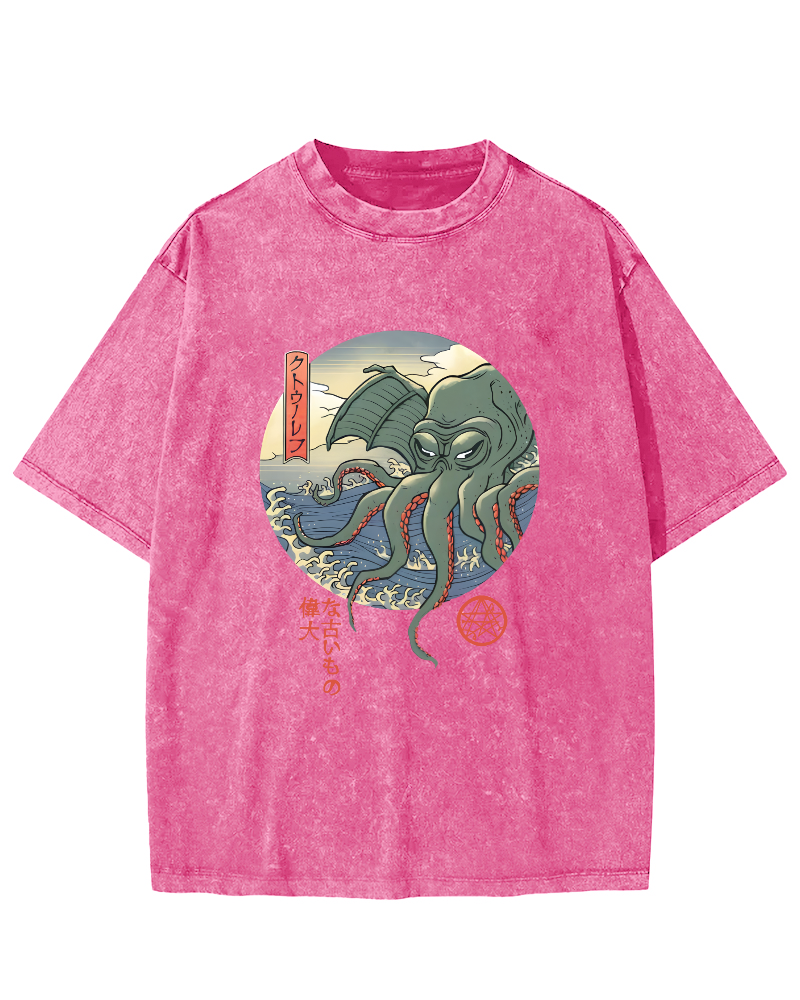 Giant Octopus Vintage Washed T-shirt-Zazasy