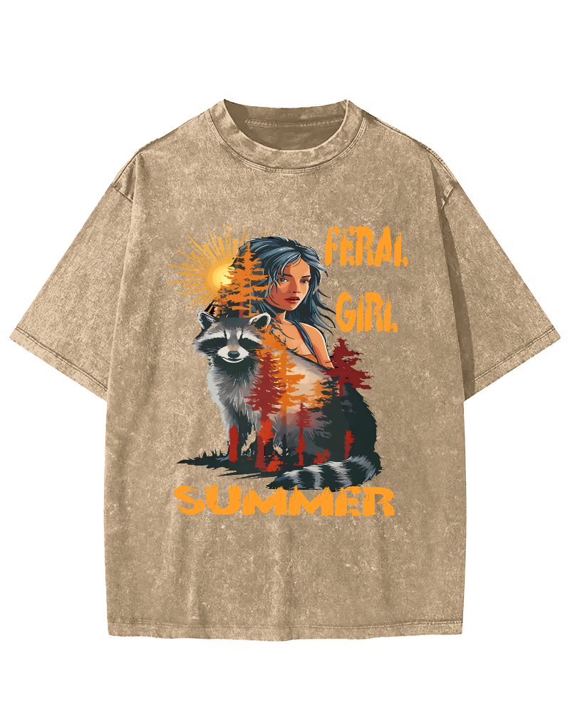 Raccoons In The Forest Vintage Distressed T-shirt-Zazasy