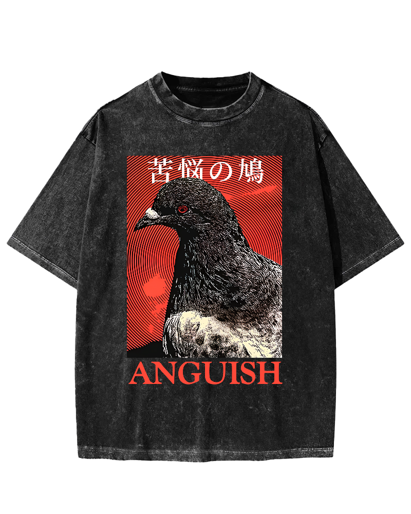 Anguish Pigeon Japanese Vintage Distressed T-shirt-Zazasy