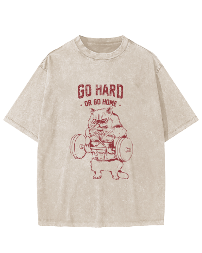 Abstract Fitness Cat Japanese Wash T-shirt-Zazasy