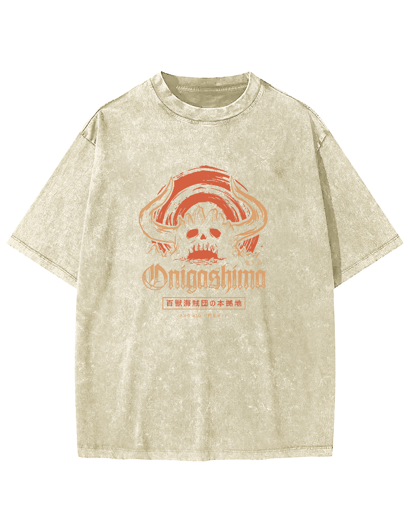 Japanese Monster Pattern Vintage Distressed T-shirt-Zazasy