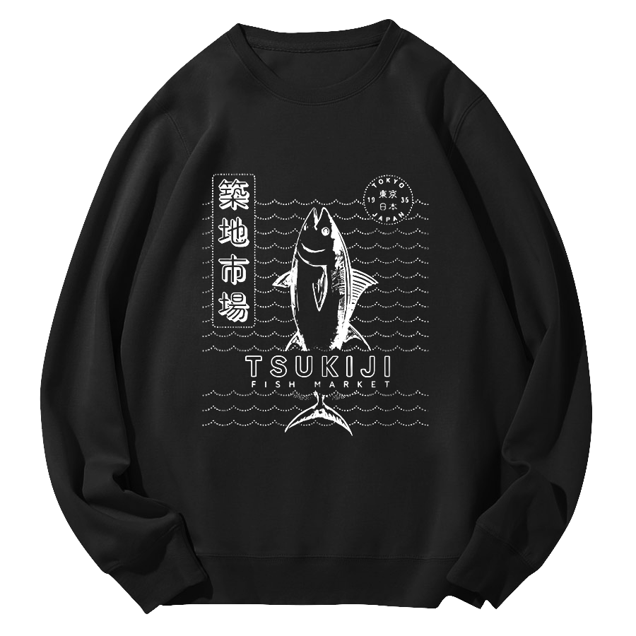 Tuna at Tsukiji Market in Tokyo, Japan Round Neck Sweatshirt-Zazasy