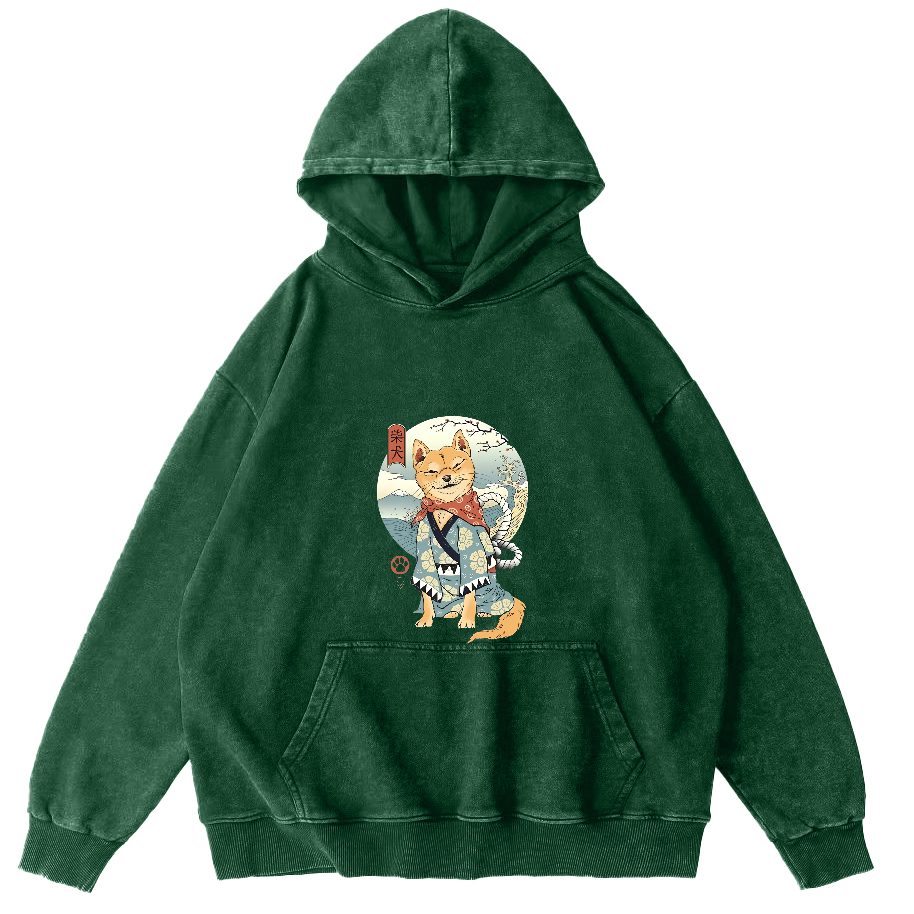 Samurai Shiba Dog Japanese Vintage Distressed Hoodie-Zazasy
