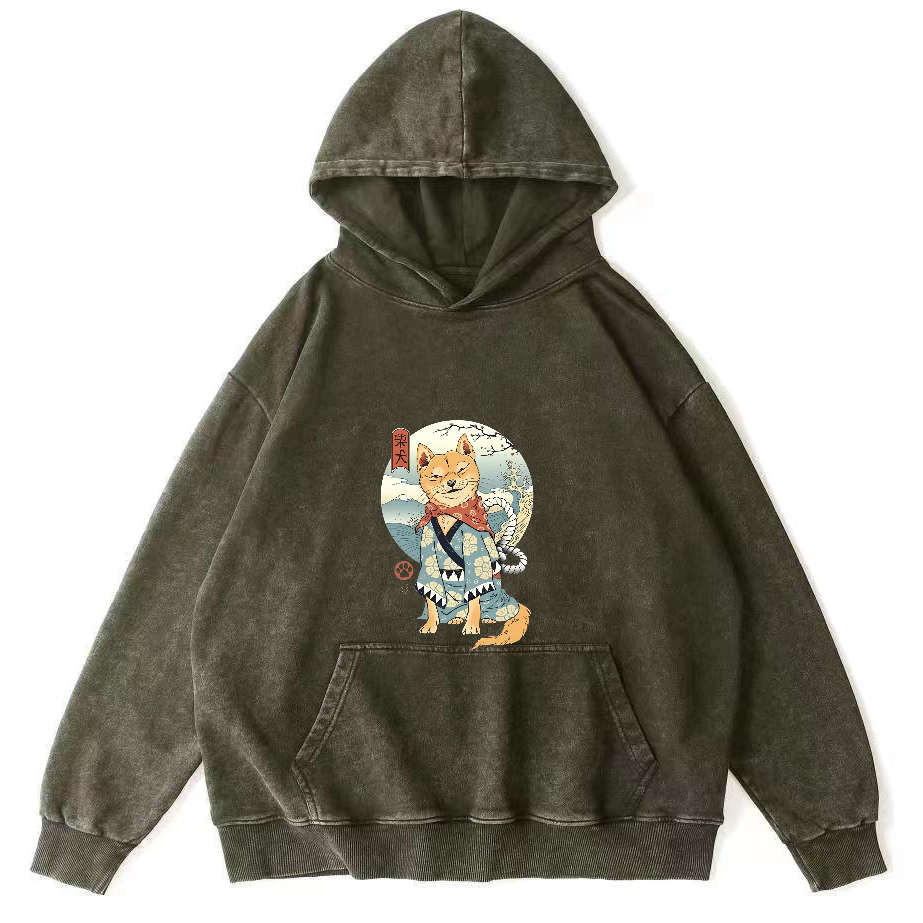 Samurai Shiba Dog Japanese Vintage Distressed Hoodie-Zazasy