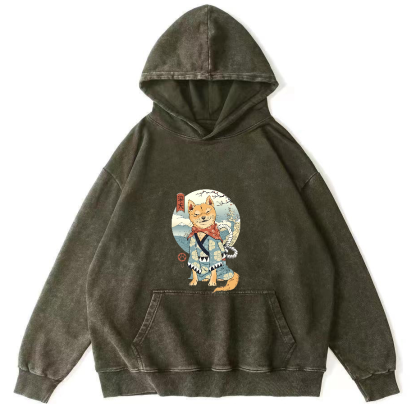 Samurai Shiba Dog Japanese Vintage Distressed Hoodie-Zazasy