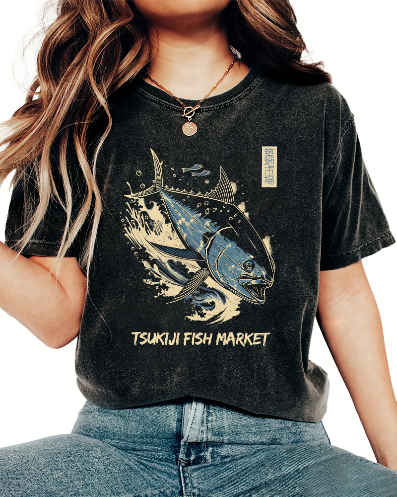 Japan's Tsukiji Market Vintage Washed T-shirt-Zazasy