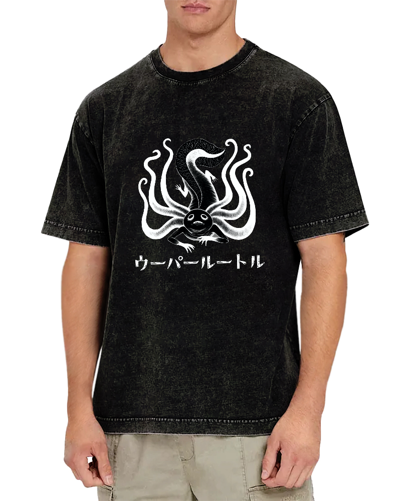 Japanese Personalized Octopus Pattern Vintage Distressed T-shirt-Zazasy