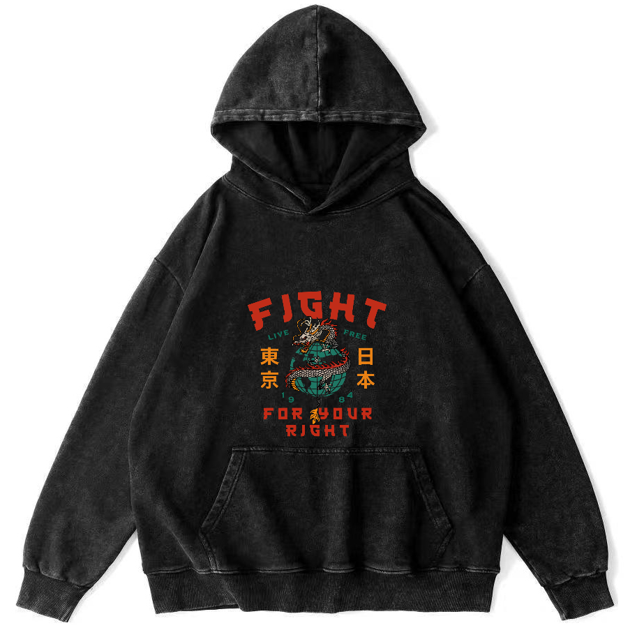 Tokyo Dragon Pattern Japanese Style Vintage Distressed Hoodie-Zazasy