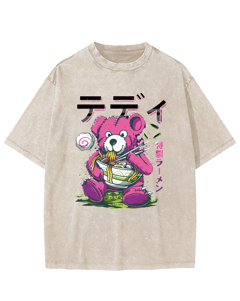 Bear Japan, who likes Lamian Noodles Vintage Washed T-shirt-Zazasy
