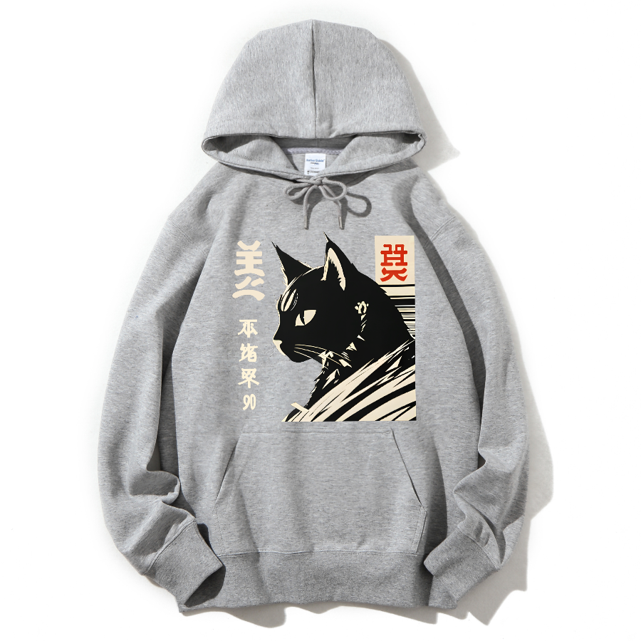 Japanese Black Cat Cotton Hoodie