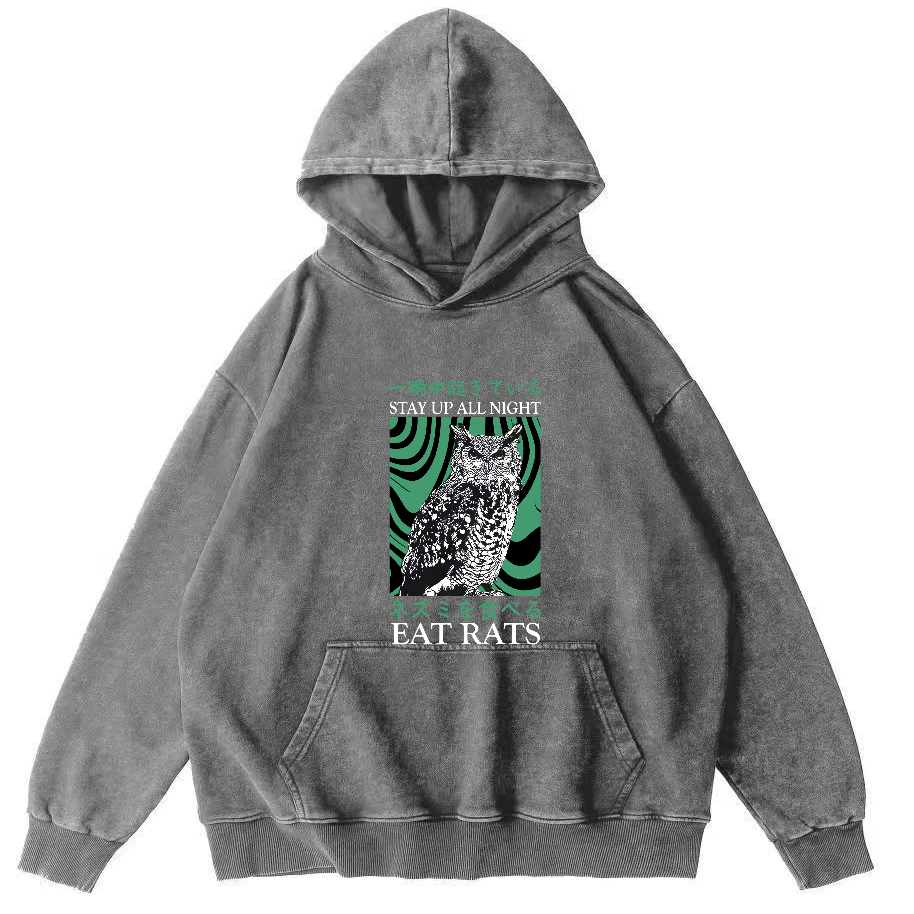 Retro Japanese Owl Vintage Distressed Hoodie-Zazasy