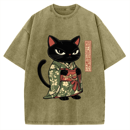 Japanese Cat Geisha Vintage Washed T-shirt