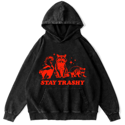 Stay Trashy Vintage Washed Hoodie-Zazasy