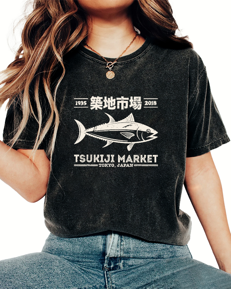 Tsukiji Market Tuna Japanese Style Vintage Distressed T-shirt-Zazasy