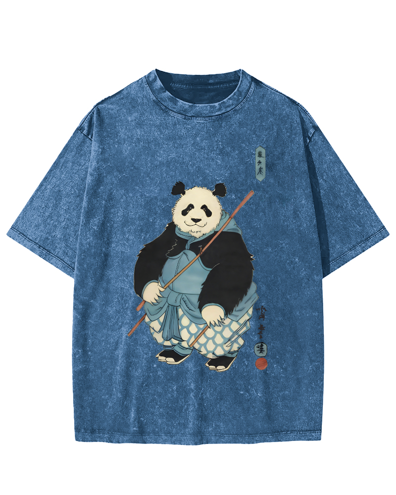 Panda Hero Japanese Style Vintage Washed T-shirt-Zazasy