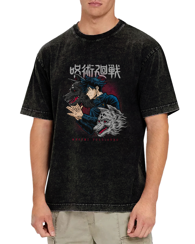 Cartoon Animal Pattern Japanese Style Vintage Distressed T-shirt-Zazasy