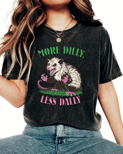 More Dilly Less Dally Vintage Distressed T-shirt-Zazasy